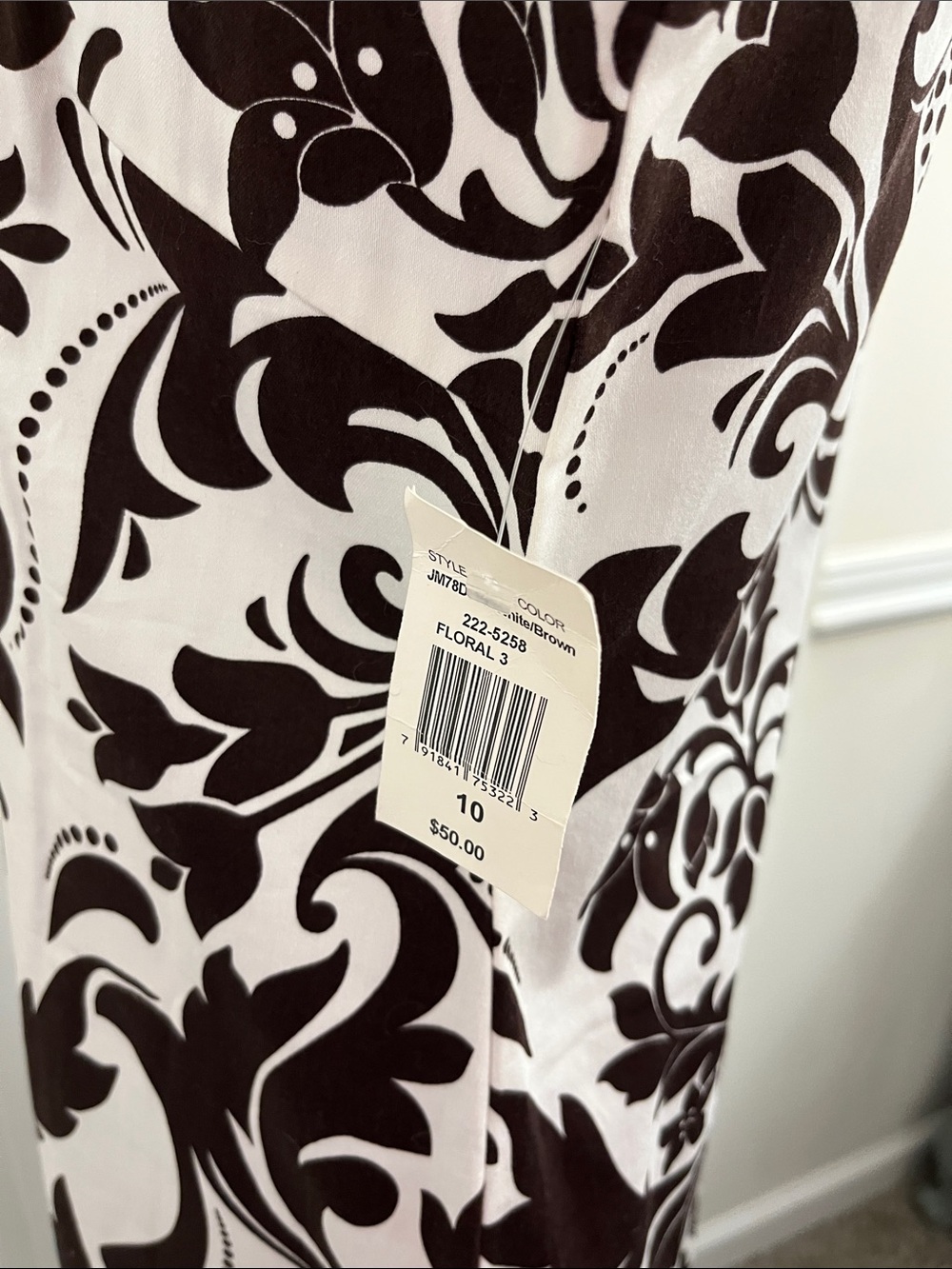 B. Smart White Midi Dress with Brown Baroque Print - Picture 5 of 5